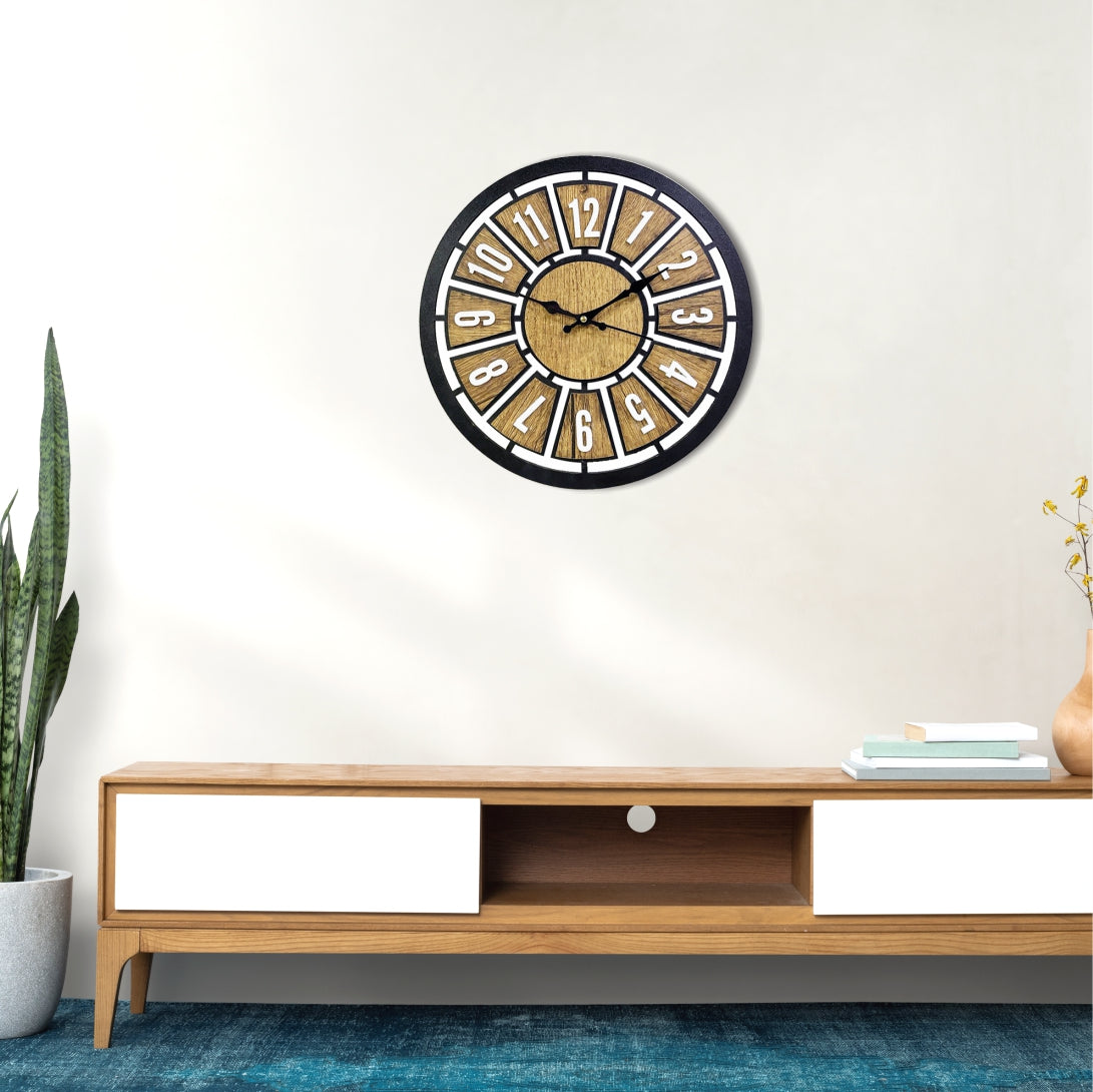 Wooden Abstract Decorative Wall Clock (11″ x 11″) black, brown