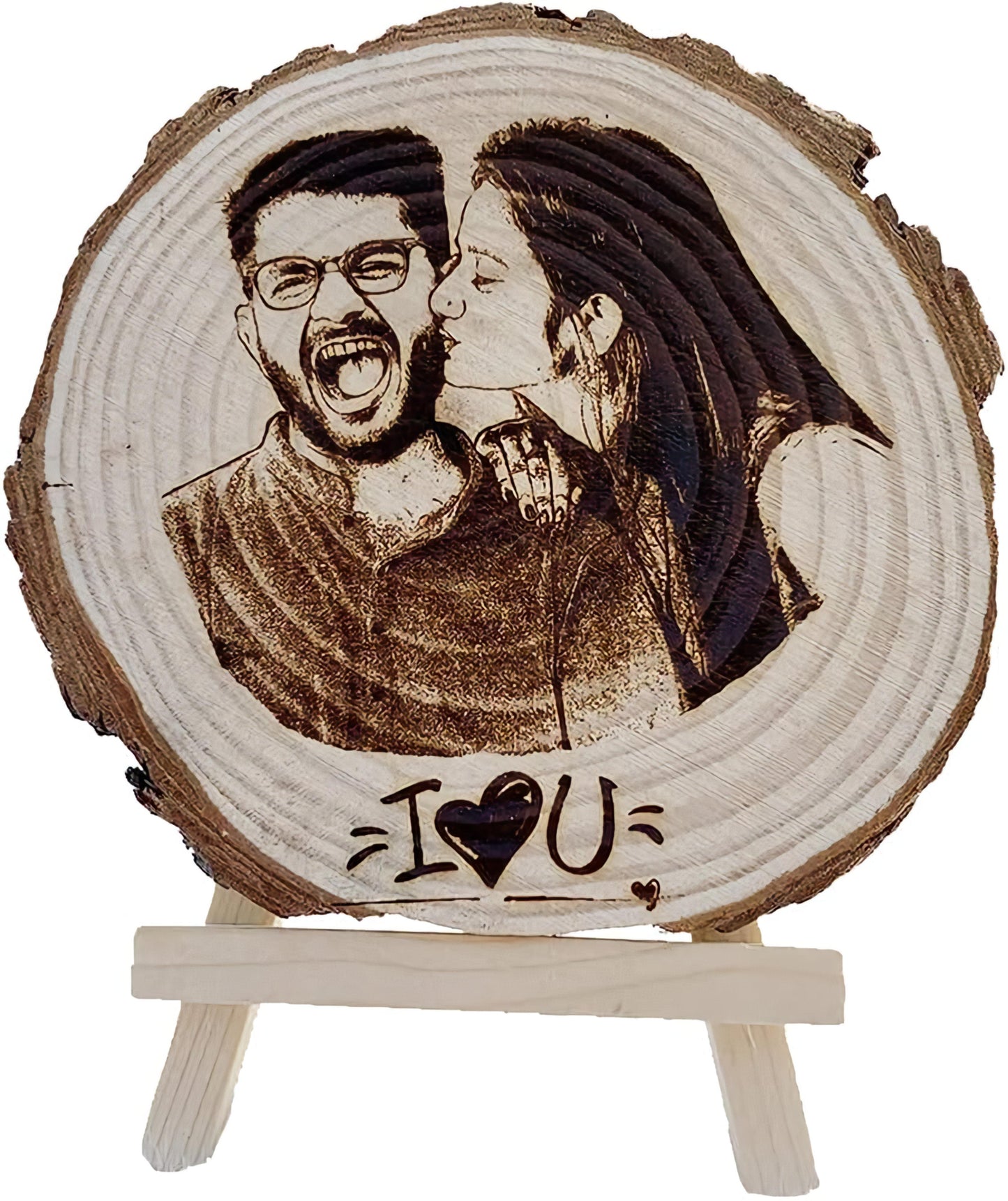 Personalized / customised Engraved Natural Wooden Slice Photo Frame with Wood Stand