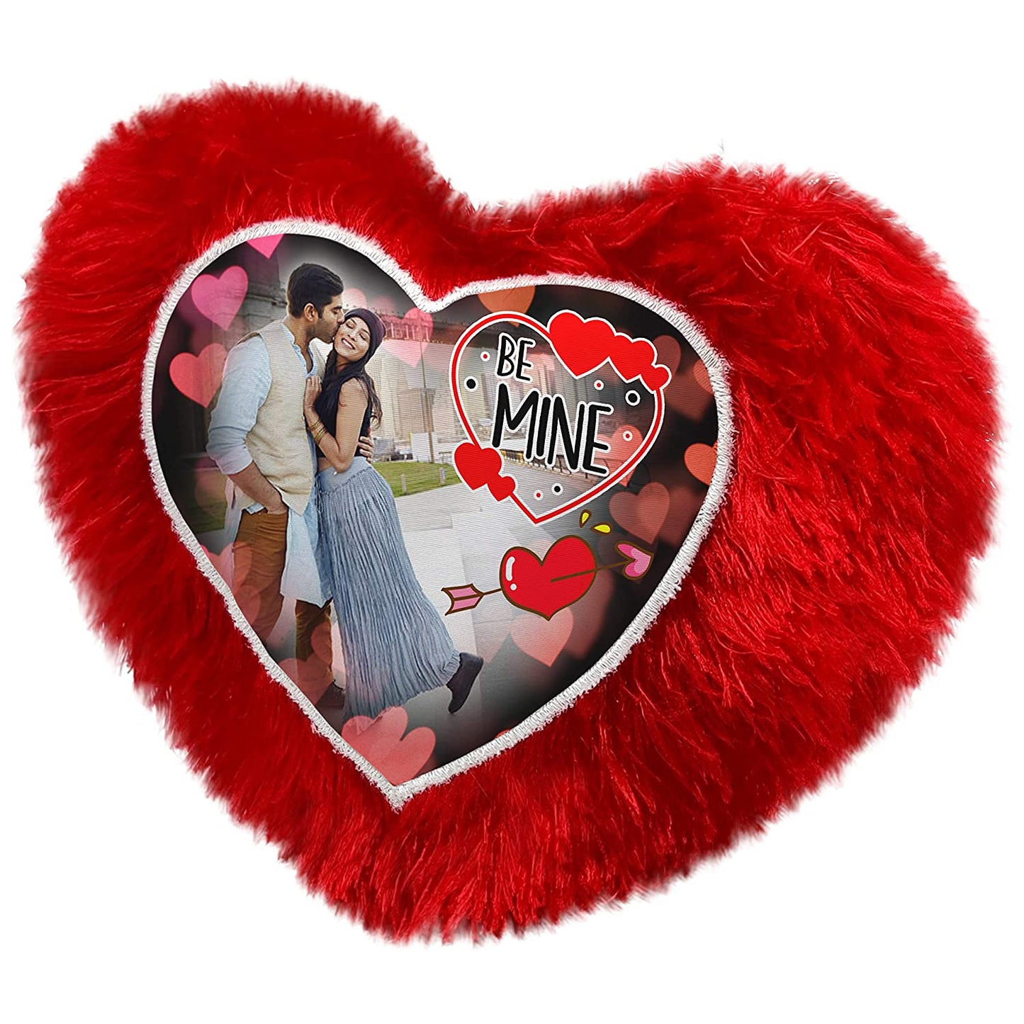 Red Fur Pillow Heart Shaped With Photo