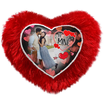 Red Fur Pillow Heart Shaped With Photo