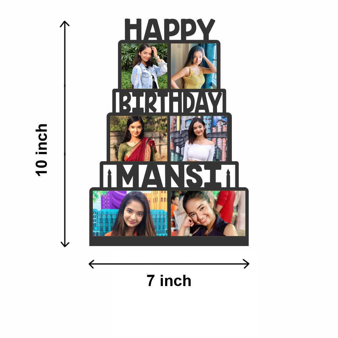 Birthday cake style customized photo frame with your name (7″x10″)