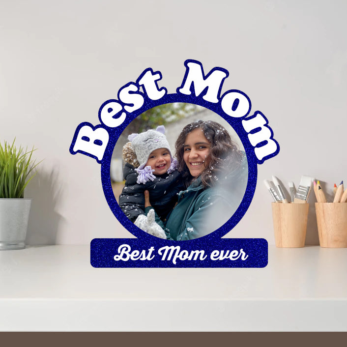 Best Mom Glittered Table Top photo frame (8″ x 8″) Blue