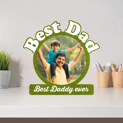 Best Dad Glittered Table Top photo frame (8″ x 8″) Green
