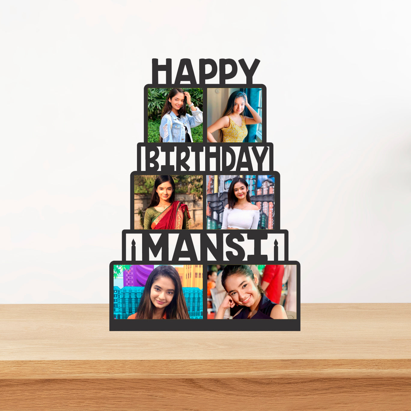 Birthday cake style customized photo frame with your name (7″x10″)