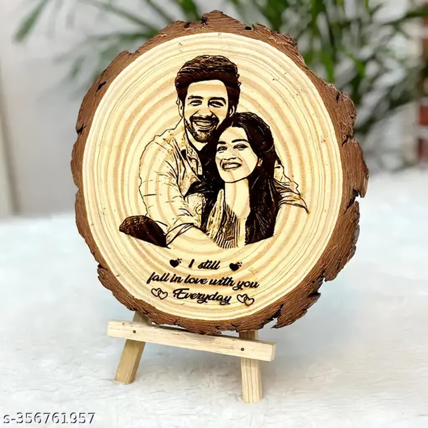 Personalized / customised Engraved Natural Wooden Slice Photo Frame with Wood Stand