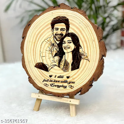 Personalized / customised Engraved Natural Wooden Slice Photo Frame with Wood Stand